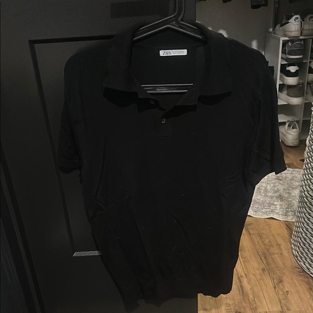 Zara Men's Knit Stretch Black Polo Shirt